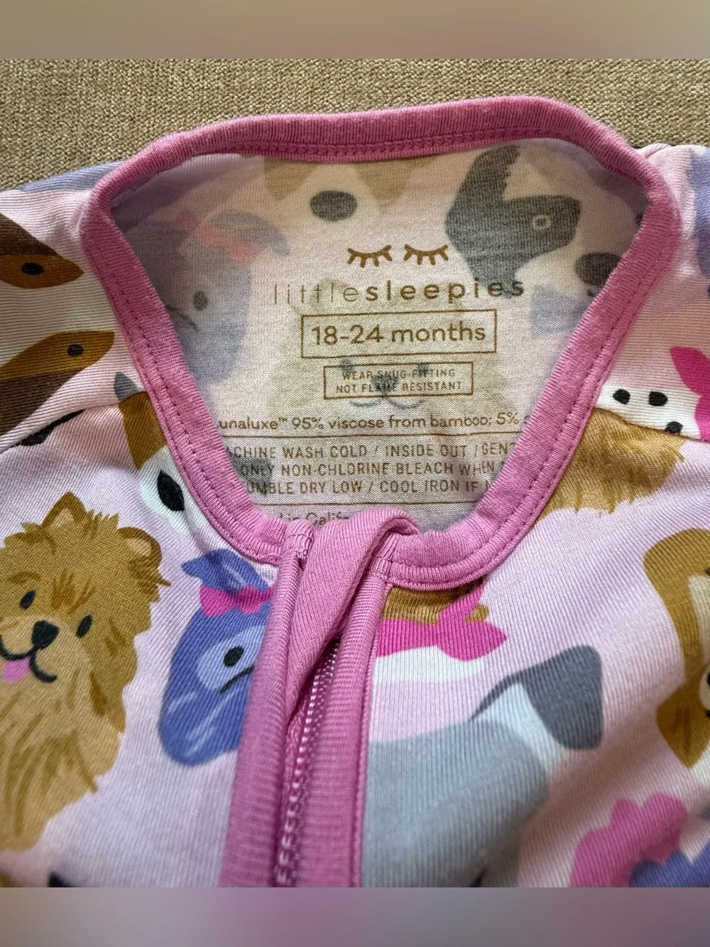 Little Sleepies Pink Puppy Parade Zippy 18-24 Months